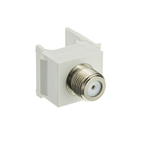 Cable Extension Female Coupler with Beige Keystone Insert, Two Coaxial Video Cable Connector, 1 GHz F-Type (Female to Female), Nickel Plated, CableWholesale, White