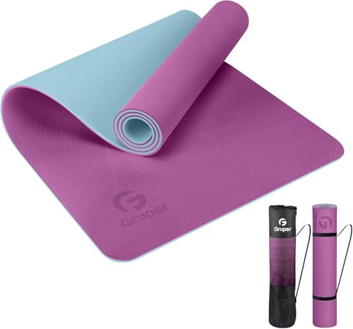 Eco-Friendly 8mm TPE Yoga Mat with Carrying Strap (Purple/Teal)