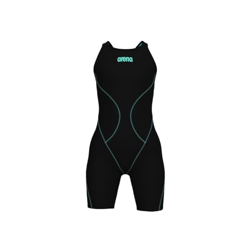 ARENA Girls' Standard Powerskin Impulso Kneeskin Swim Racing Suit Open Back Short Leg, Black Teal
