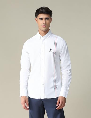 Image of U.S. POLO ASSN. Regular Fit Shirts for Men - 100% Cotton, Full Sleeve Mens Casual Shirts -2XL, White