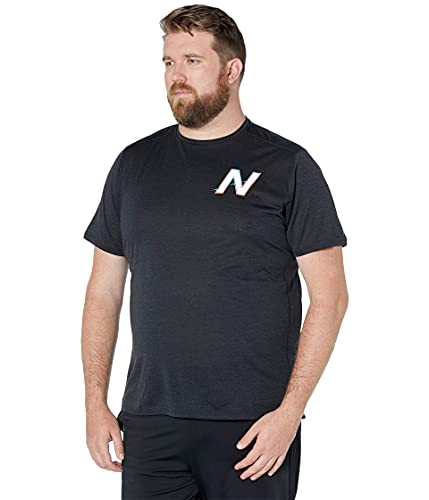 New Balance Men's Impact Run Short Sleeve 20 Shirt, Black/Wave Blue, S