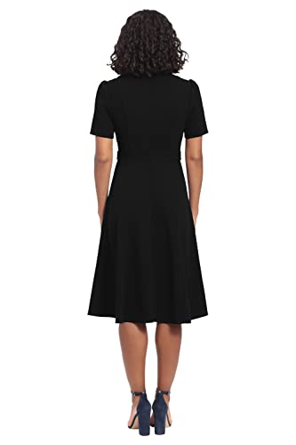 London Times Women's Knit Eyelet Short Sleeve Crepe Inset Waist Midi with Button Detail3