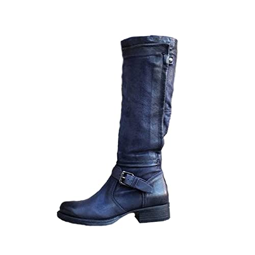 Susenstone 2022 Chaussures Femme Bottines Hauteur Genou Boucle Fermeture éclair Vintage PU Cuir Bottines D'hiver Chaussures De Fête Rétro Cowgirl Bottes De...