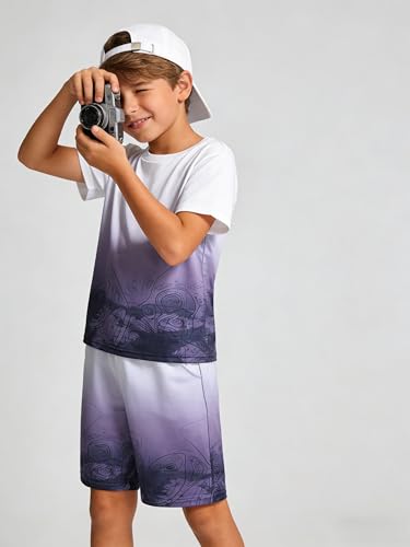 Image of Kid Toddler Baby Boys Clothes Tie-dye Palm Leaf Top 2Pcs Summer Shorts Set
