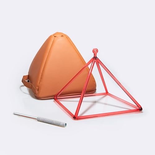 TOPFUND Red Crystal Singing Pyramid 10 inch with Carrying Case and Quartz Suede Mallet