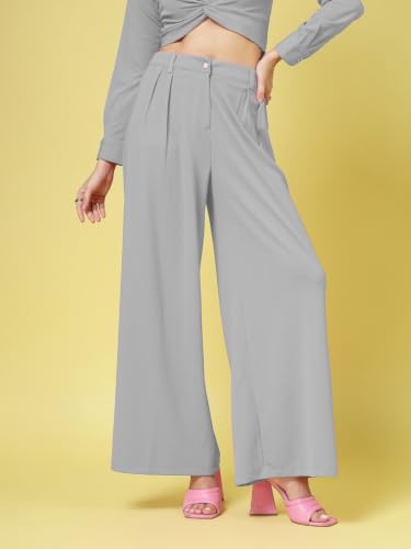 Image of FYLTR Women's Stretchable High Waist Wide-Leg Front Pleated Formal Trouser