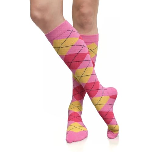 Image of Couver Women's Argyle Knee High Socks - Soft Acrylic Over the Calf Tube Style Socks for Casual Athletic - One Size