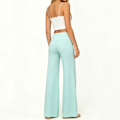 Image of Lounge Yoga Pants for Women Fold Over Low Waist Wide Leg Bell Bottoms
