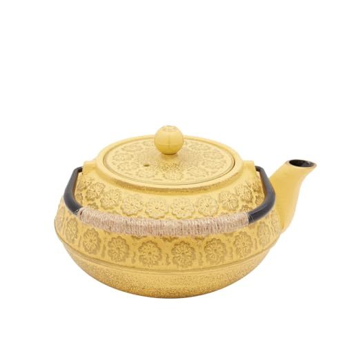 Juvale Japanese Cast Iron Teapot - Stainless-Steel Infuser & Loose Leaf Tea Pot - Superior Heat Retention Cast Iron Kettle - Elegant Floral Trivet For Home Tea Set - 800 ml, Yellow - Image 6