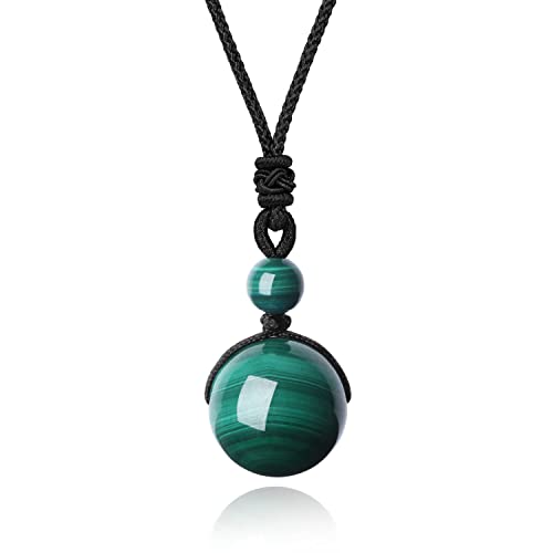 COAI Pendente Sfera in Malachite, Collana Pendente Unisex Bilanciamento Reiki in Pietre Mala con Laccio Regolabile