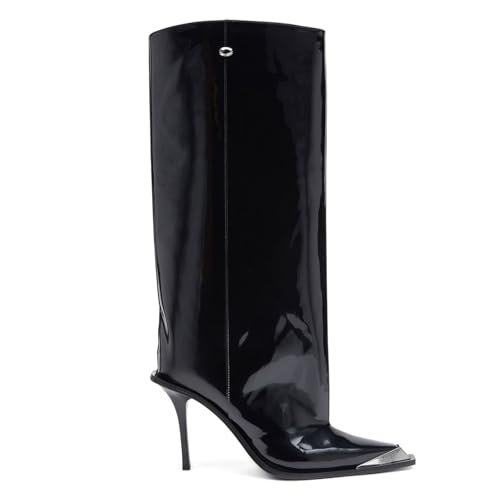 Goolita Women's Wide Calf Knee High Boots Metal Pointed Toe Stiletto Heel Sexy Slip On Dress Tall Boots4