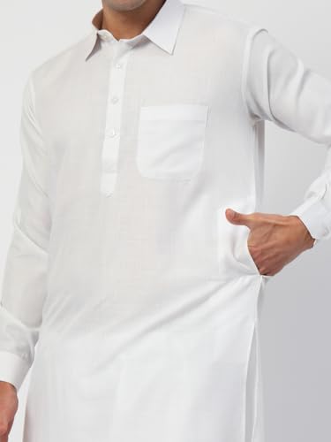 Image of Men's Traditional Pathani Kurta Salwar Set, Red, Long Sleeve, Collared Neck, Cotton Blend, Ethnic Wear