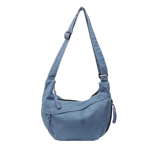 Denim Crescent Crossbody Bag for Women, Y2K Sling Purse with Adjustable Strap Multiple Pockets