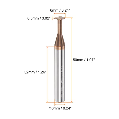 Image of HARFINGTON T Slot End Mill Milling Cutter 6mm Cutting 0.5mm Depth 6mm Shank Solid Carbide Titanium Coated 4 Flutes for Stainless Steel Alloy