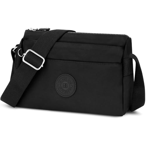 WACCET Sac Bandoulière Femme, Sac à Main Bandoulière Femme avec Bandoulière Réglable Petit Sac Bandouliere Femme Nylon Imperméable Sac Besace Femme Bandouliere pour Voyages, Travail, École (Noir)