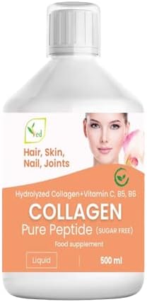 Liquid Collagen Peptides Supplement, Faster Absorption Dietary Hydrolyzed Drink, Skin, Muscles, Hair, Nail Growth, for Women, Men, Unflavored 500 ml (Sugar Free)