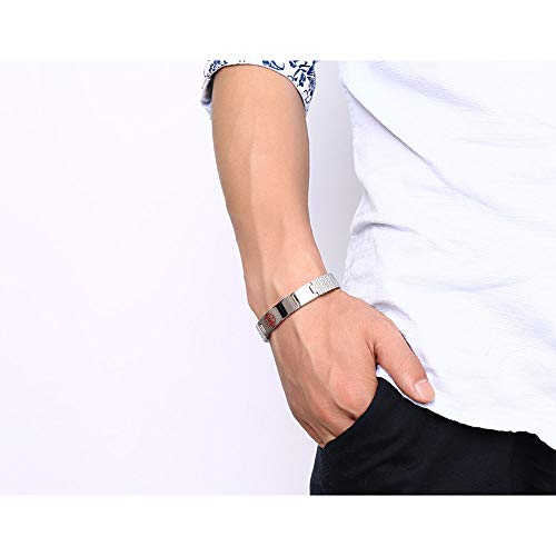 Lanm Free Engraving Medical Alert Id Bracelets For Mens Womens 7.9-8.7 Inch Emergency Alert Id Bracelets Bracelets Stainless Steel Medical Alert Bracelets Gift For Men Bracelet-Silver 4 Silver 3 thumb #5