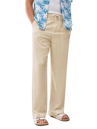 Image of GRECIILOOKS Men's Linen Trousers | Loose Fit Linen-Cotton Casual Pants for Men | Relaxed Office Wear Formal Trousers for Men | Stylish Beige & Pants