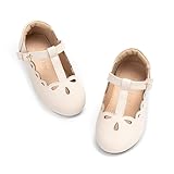 THEE BRON Toddler Girls Leather Mary Jane Shoes with Arch Support - Party Flats for Birthday & School(CA-AF442 Toddler,Beige/5M)