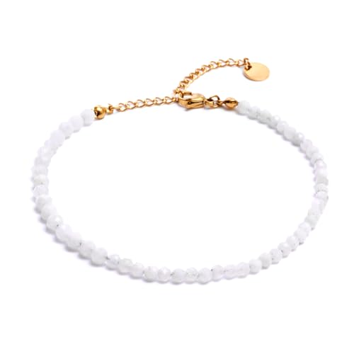 BERGERLIN Mondstein Fußkette grau - facettiertes graues Fußkettchen - Gold - XS-S