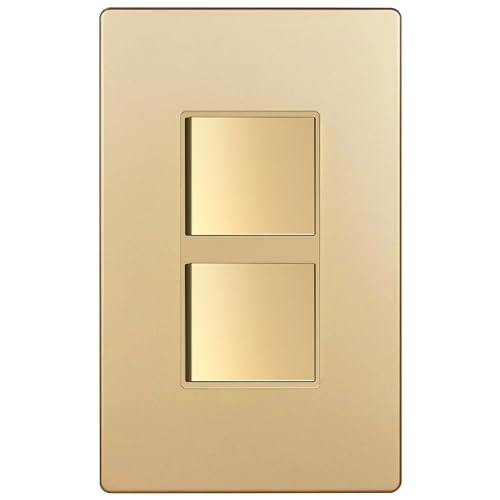 ENERLITES Elite Series Double Decorator Switch with Screwless Wall Plate, Combination Paddle Switch, Ground Terminal, Single Pole, Residential Grade, 15A 120V-277V, 62834-GDWP, Gold with Wall Plate
