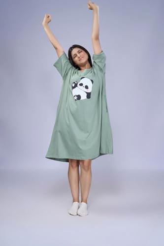 Image of LAMA STORE Women's Printed Oversized T-Shirt Dress, Cotton, 3 /4 Sleeve Length, Casual Loose Fit, Comfort Wear Extra Comfy Oversized Printed Pocket T-Shirt Dress