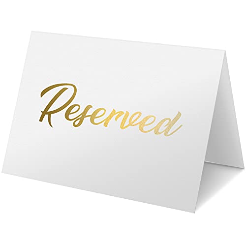 10 Pack Gold Reserved Table Signs for Wedding Receptions 3x4 inch - Double Sided Reserved Signs for Tables - Freestanding Reserved Cards for Tables - Table Reserved Sign for Restaurants & Parties