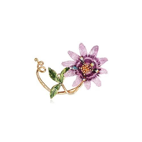 Broche fleur de passiflore brodée à la main, accessoire idéal pour égayer une veste
