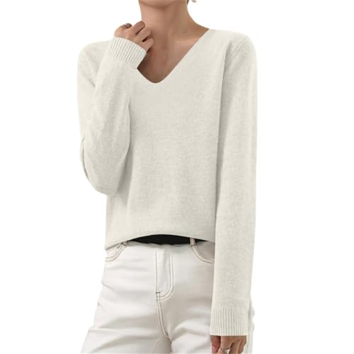 Womens Sweaters V Neck Long Sleeve Knit Tops Fall Winter Soft Comfy Clothes Solid Color Casual Pullover Sweater