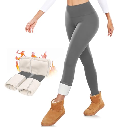 Image of DHSO Thick Winter Fleece Lined Leggings Women - Thermal Warm High Waisted Tummy Control Soft Pants for Snow Cold