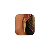 Muorruo pendientes dorados para mujeres, pendientes de borla chapados en oro de 14 quilates, pendientes largos de cadena hipoalergénicos y a la moda, pendientes de gota con perlas, elegantes