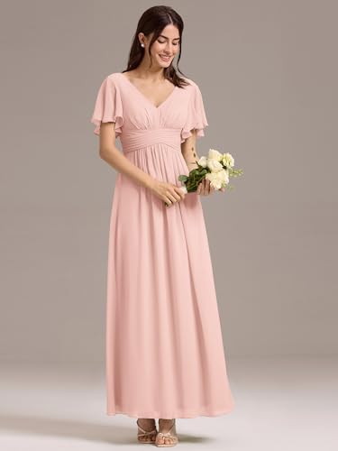 Image of Ever-Pretty Women's Summer V Neck Chiffon Pleated Empire Waist Bandage Bridesmaid Dress with Pockets 02360
