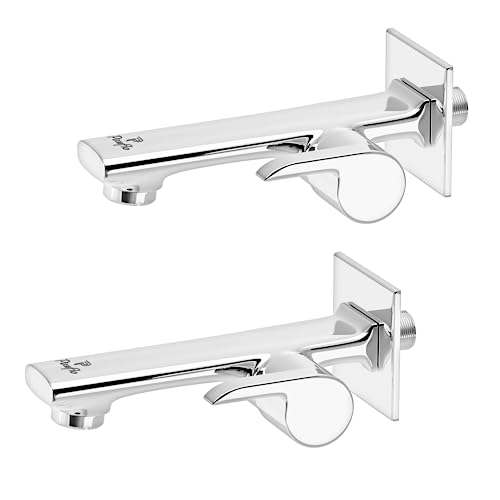 Image of Pixaflo Chocolate Brass Long Body Bib Cock Tap Combo with Wall Flange, Pack of 2, Chrome Finish