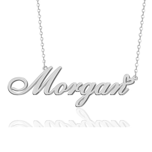 GR859C Morgan Name Necklace Silver Pendant Necklace for Women Personalized Stainless Steel Jewelry Gift for Mother Day