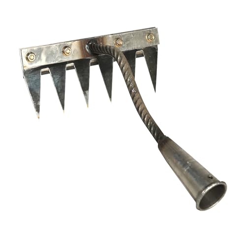 Image of Anandi Green's 6 Teeth Garden Rake Heavy Duty Carbon Steel Rake Handle for Soil Loosening, Weeding, Lawn & Yard Cleaning Multipurpose Outdoor Gardening Tool for Home Farm & Agricultural Use