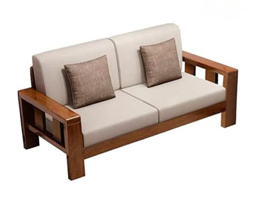Image of Sheesham Wooden 2 Seater Sofa for Living Room | Solid Wood 2 Seater Cushion Sofa with Side Newspaper Holder for Home & Office | Solid Wood Sofa Sets Furniture (Honey, 2 Seater)
