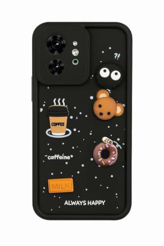 Image of Bintage Cute Fun Taddy Cartoon 3D Ball Bear Milk Donut Coffee Cup Silicon Case Full Body & Camera Protection Back Cover Compatible for Motorola Moto Edge 40 - Black