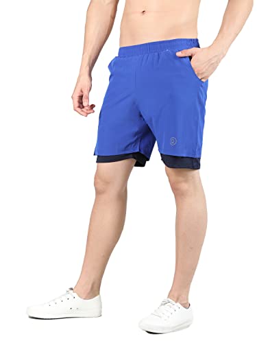 Image of CHKOKKO Double Layered Gym Shorts for Men Workout | Compression Inner Layer with Pockets Across Inner Outer and Back | Dry Fit Sports Athletic wear for Running Jogging or Training