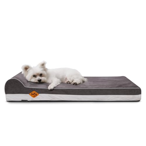 Laifug - Letto ortopedico in memory foam medio per cani con cuscino, fodera impermeabile, rimovibile e lavabile, design intelligente, 86,4 x 55,8 x 15,2 cm, grigio