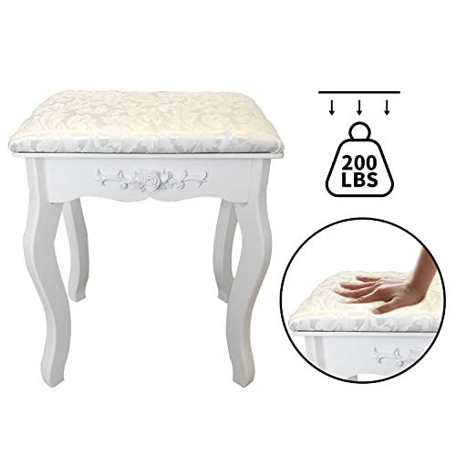 Jifuli Modern Vanity Table Set With Lighted Mirror & Power Outlet, Makeup Table With 4 Drawer, Embedded Lights Dressing Vanity Table With Cushioned Stool For Bedroom, White #TOP5