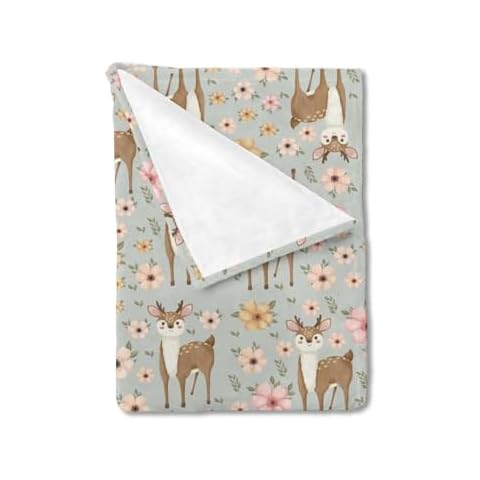 Hwmmbh Cute Deer Boho Retro Floral Baby Blanket for Boys Girls Flannel Soft Swaddle Blanket Breathable Lightweight Receiving Blankets Throw Blanket Kids Toddler Nursery Bed Crib Blanket Playmat 30x40 Cover