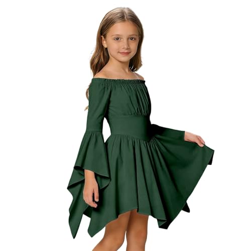 Mädchen Mittelalter Kleid Schulterfrei Renaissance Kostüm Piratin Fasching Verkleidung Trompetenärmel Rüschen Sommerkleid Tunika Kind Fee Hexe Halloween Party