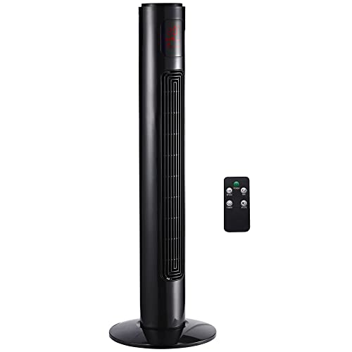 HOMCOM Ventilateur colonne tour oscillant silencieux 45 W avec télécommande écran affichage minuterie 3 modes 3 vitesses 32L x 32l x 96H cm noir
