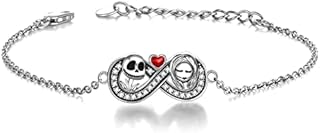 URONE Nightmare Bracelets Gifts Sterling Sliver Jack and Sally Bracelets Infinity / Family Christmas Jewellery Jack and Sally Skull Bracelets Valentine's Gifts for Women her