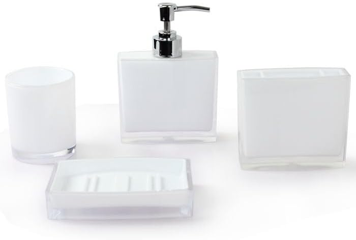 Bathroom Accessories Set 4 Pcs PP Bath Ensemble Kit -White