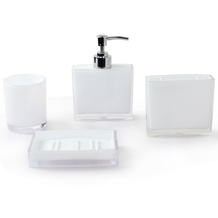 Bathroom Accessories Set 4 Pcs PP Bath Ensemble Kit -White