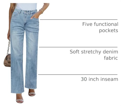Image of GRAPENT Straight Leg Jeans for Women High Waisted Stretchy Frayed Raw Hem Loose Denim Pants Casual Baggy Jean Trousers