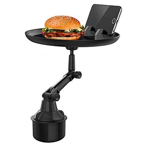 ZUKEY Car Cup Holder Expander & Car Tray cup holder tray - Enjoy Your Food and Stay Organized, Multifunctional Car Food Tray with 360° Rotating Swivel Arm and Adjustable Extendable Base Cover