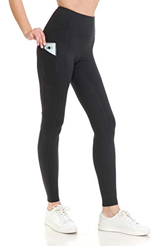 Leggings Depot High Waist Solid Athletic Pocket Yoga Pants For Women (Full Length, Black, Medium) #TOP5