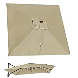 HULKAY Toile de Parasol Déporté Carrée de Remplacement, 8 Baleines, avec Bouton Poussoir, Protection UV – pour Jardin, Terrasse, Marché(3mx3m/10ftx10ft) (Beige)